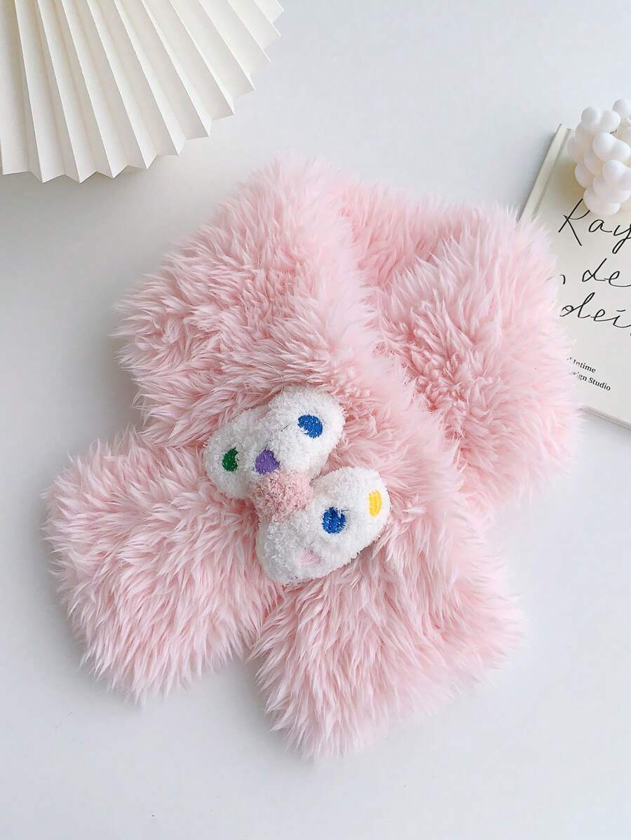 1條女式可愛蝴蝶結絨毛圍巾,冬季保暖頸飾適合學生