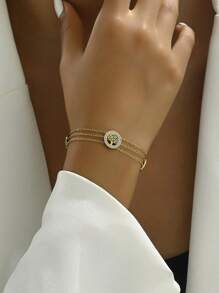 A European And American Style Tree Of Life White Enamel Rhinestone Three Layer Wear Light Luxury Fashion Women's Stainless Steel Bracelet Suitable For Daily Wear - Yellow Gold - View 2