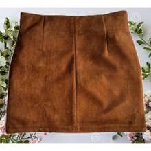 Falda Corta de Talle Alto con Abertura en la Pierna de Moda para Mujer Dama Sexy. Mini Falda Suave de Moda para Mujer Dama Sexy. MInifalda. - Camel - Ver 5