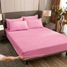 1入組真綢絨配件床單雙人床尺寸,豪華超柔軟舒適底板,帶有12英寸深袋,適合秋冬和春季,無枕套 - 粉色 - 查看 4