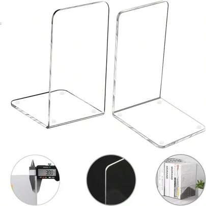 2pcs Acrylic Bookend, Clear Book Stand Holder, Non-Slip Storage Organizer For Student Offices Back To School