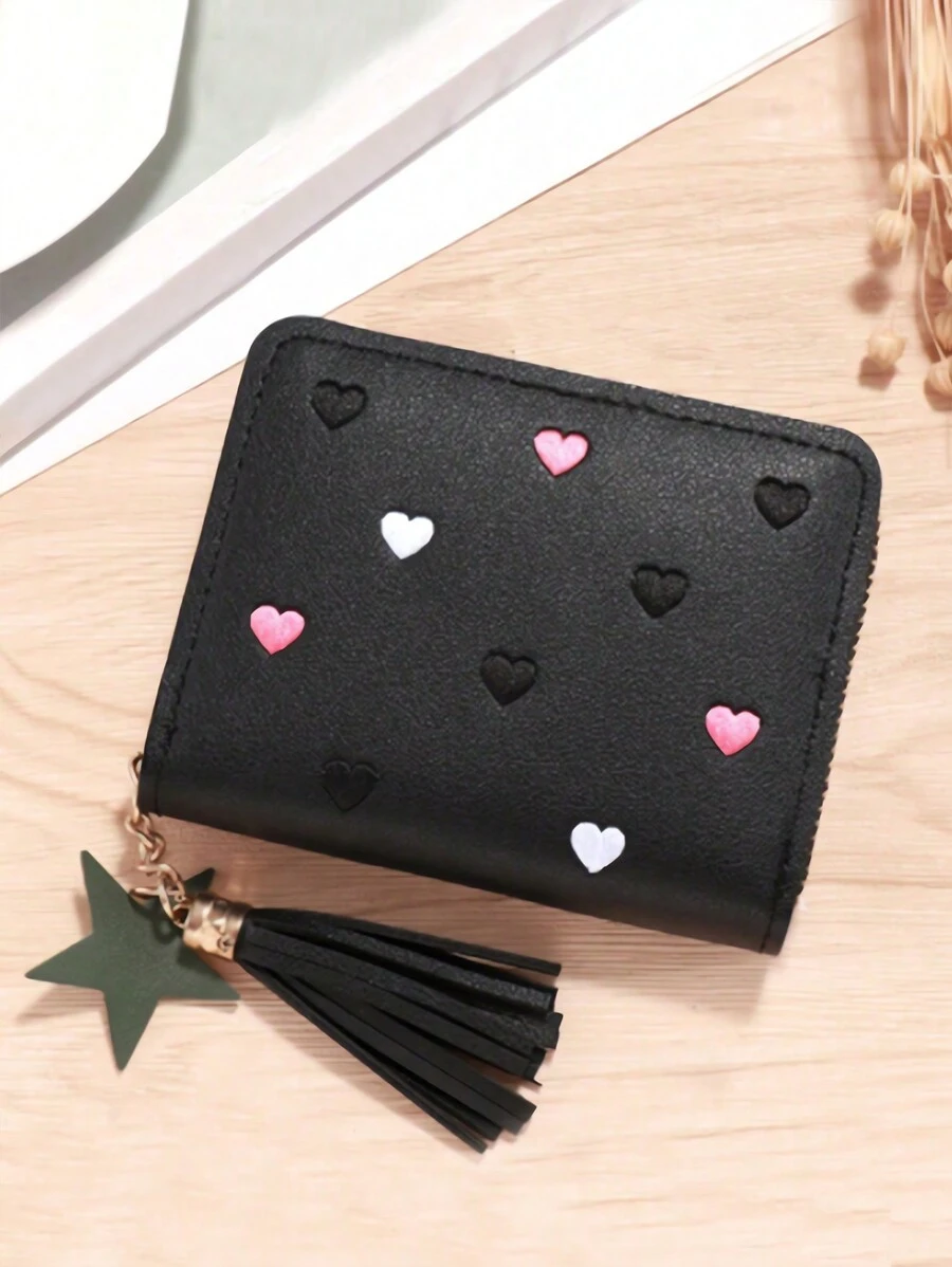Trẻ em Hình trái tim Ví tiền xu Và Ví thẻ Dễ thương Ví , chất liệu da PU Ví Dành cho Cô gái - màu đen - Xem 1