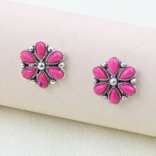 1 对老式擦洗/古董银绿松石小花耳环，适合女士波西米亚西方珠宝节日礼物情人节、妈妈、母亲、母亲节、礼物 - 小花朵耳環 - 查看 11