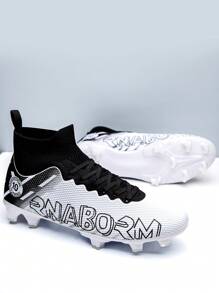 男士草皮鞋底足球鞋,防滑釘,適合專業訓練,室內/室外運動,青少年舒適地面足球運動鞋 - 白色 - 查看 1