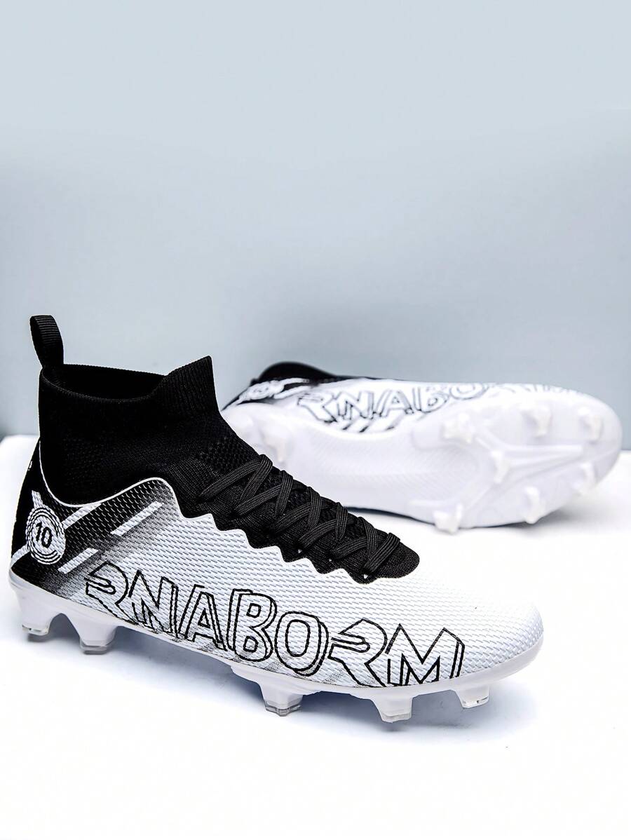 男士草皮鞋底足球鞋,防滑釘,適合專業訓練,室內/室外運動,青少年舒適地面足球運動鞋 - 白色 - 查看 1