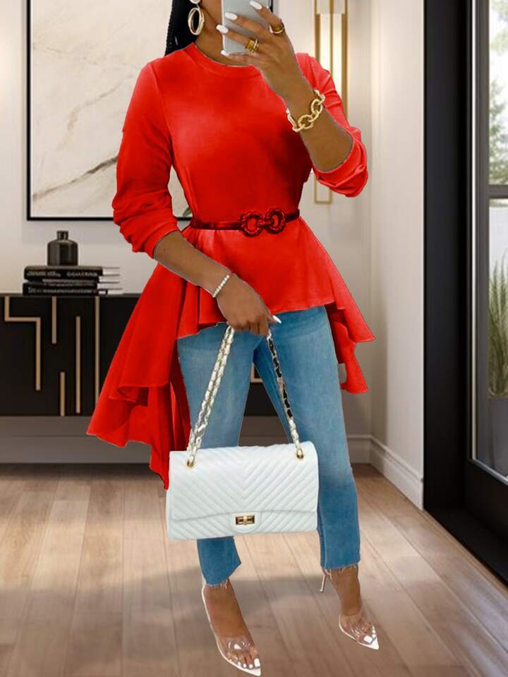 Blusa Con Cola Larga Blusa Cola Larga Moda Blusas Largas Outfit