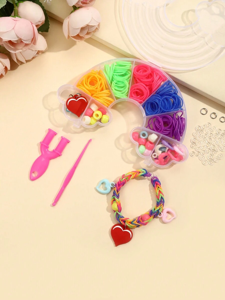 1盒/9格彩虹彈性繩diy材料,彩色橡皮筋、塑料珠子、珠寶配件,適用於編織手鍊等珠寶製作 - 彩色 - 查看 1