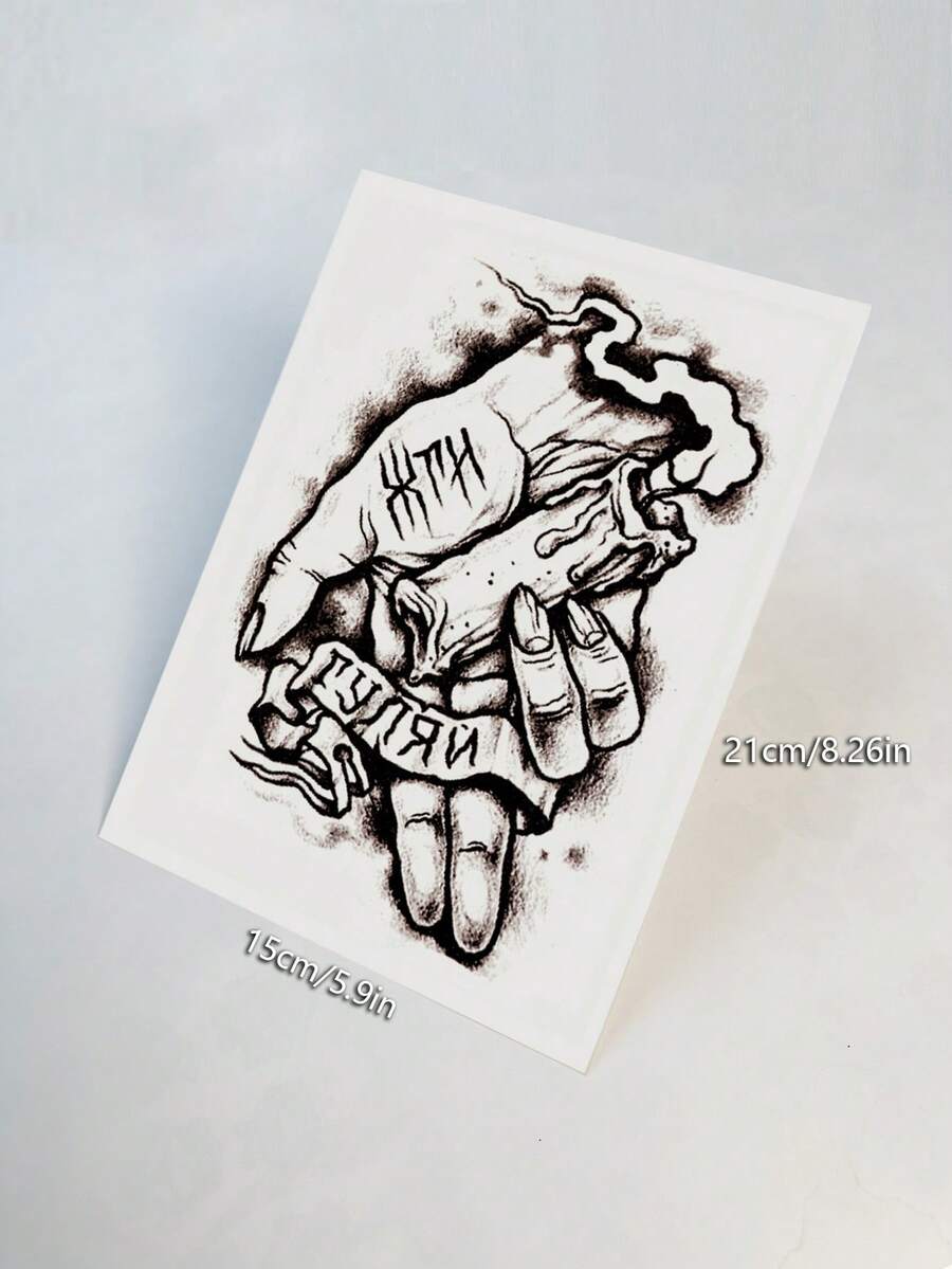 1pc Black Blessing & Prayer Series Fake Tattoo Sticker - Black - View 1