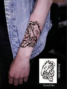 1pc Black Blessing & Prayer Series Fake Tattoo Sticker - Black - View 3