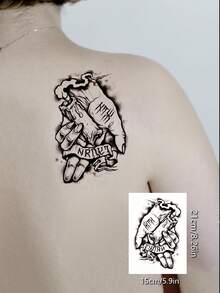 1pc Black Blessing & Prayer Series Fake Tattoo Sticker - Black - View 2