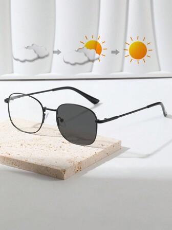 1 Stück Metall Rahmen Photochromatik quadratische Brille, modisch & vielseitig, schwarz für Herren Klarglas Zubehör