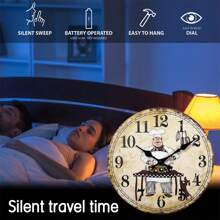 復古木質牆掛鐘,有趣廚師與狗圖案,靜音電池驅動圓形裝飾牆鐘,適用於房間、廚房、餐廳、美食節慶裝飾,送給主廚最佳禮物 10寸、12寸、14寸、16寸(不含電池) - 多色MDF055 - 查看 5