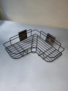 1入26x26cm金屬三角形空心角落架,可掛牆收納架,不需鑽孔,適用於浴室、廚房和衛生間 - 黑色 - 查看 4