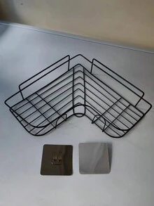 1入26x26cm金屬三角形空心角落架,可掛牆收納架,不需鑽孔,適用於浴室、廚房和衛生間 - 黑色 - 查看 5