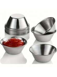 4/12 件小蛋糕杯、酱汁杯、小模子蘸酱杯、商业级单个圆形调味品杯 - 銀色 - 查看 4
