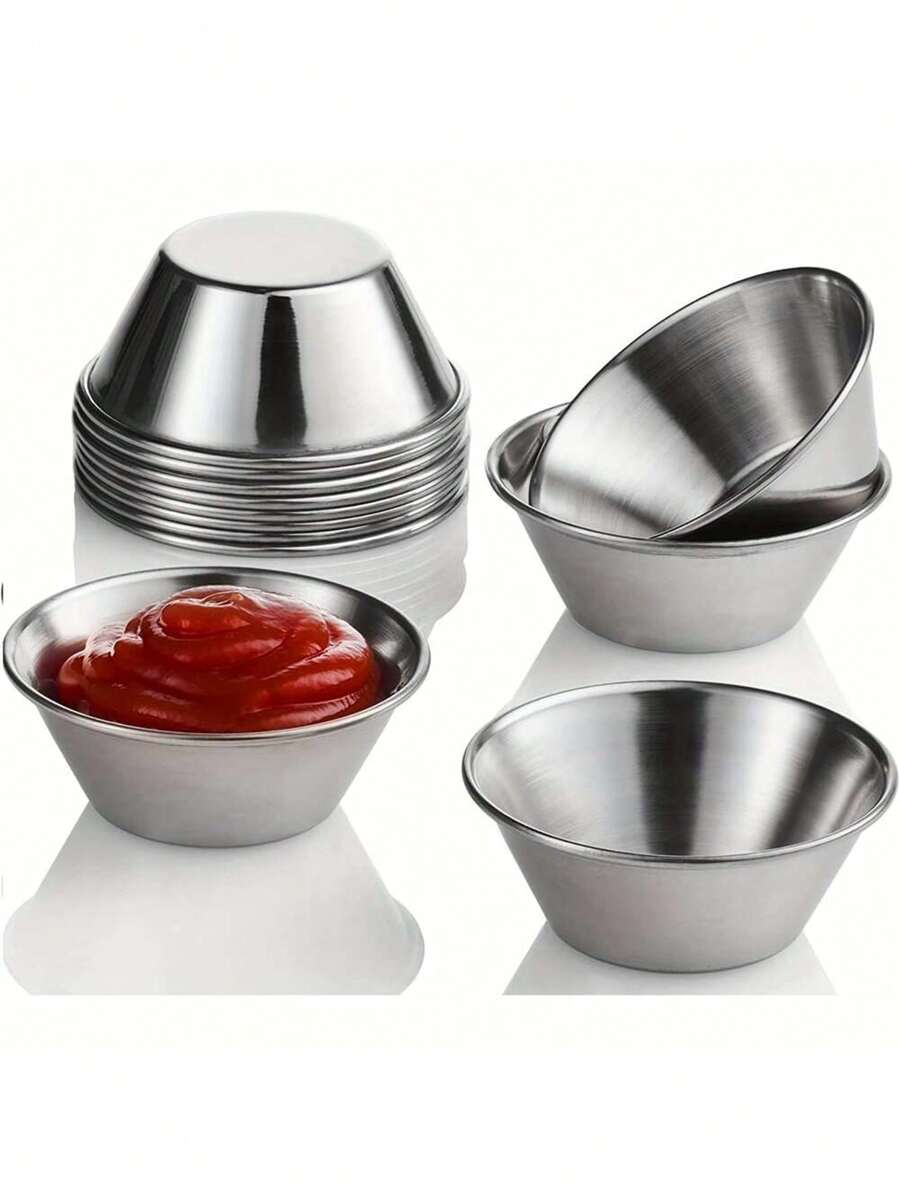4/12pcs Small Cake Cups, Sauce Cups, Dip Dishes, Commercial Grade Individual Round Condiment Cups - Silver - View 1