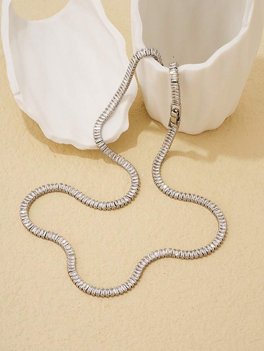 1條鉑金鍍白鑽石立方氧化鋯粗繩頸鍊,簡約高端歐美風格 - 彩色 - 查看 1