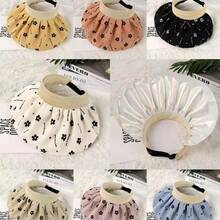 女士花卉貝殼空心大邊沿遮陽帽,可摺疊草帽,適用於夏季、海灘、旅行 - 藍色 - 查看 2