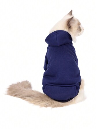 1 pièce Sweat-shirt à capuche en polaire de couleur unie et chaude pour petits/moyens animaux de compagnie, à la mode pour les chats British Shorthair, Ragdoll et les chiens