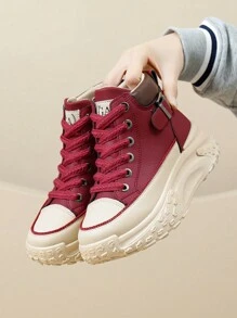 女士休闲运动鞋、平底运动鞋、运动跑鞋 - 酒紅色 - 查看 3