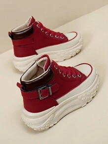 女士休闲运动鞋、平底运动鞋、运动跑鞋 - 酒紅色 - 查看 5