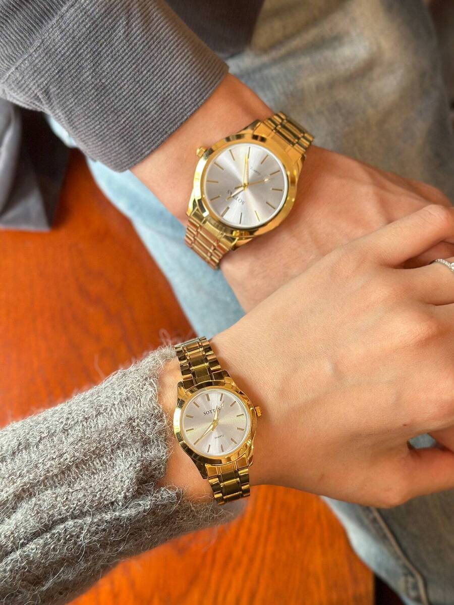 New Ultra-Thin Gold Silver-Faced Waterproof Couple's Watch, A Pair Of Korean Version Fashionable, Simple, Elegant, Business Casual, Versatile Steel Band Quartz Watch
