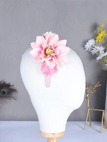 HOWAWAY 1入組人造花裝飾粉色髮帶,時尚優雅的新娘婚禮和派對頭飾