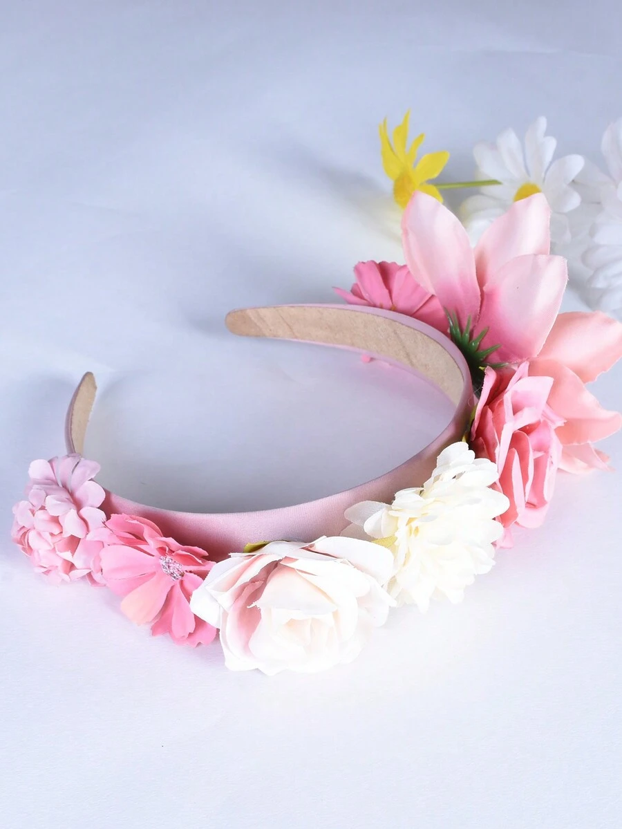 HOWAWAY 1入組人造花裝飾粉色髮帶,時尚優雅的新娘婚禮和派對頭飾
