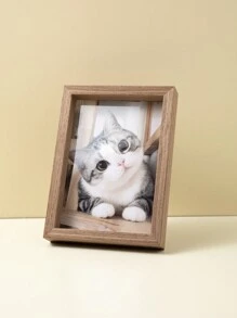 1pc Pet Cat/dog Memorial Picture Frame Desktop Display Stand - Coffee Brown - View 2