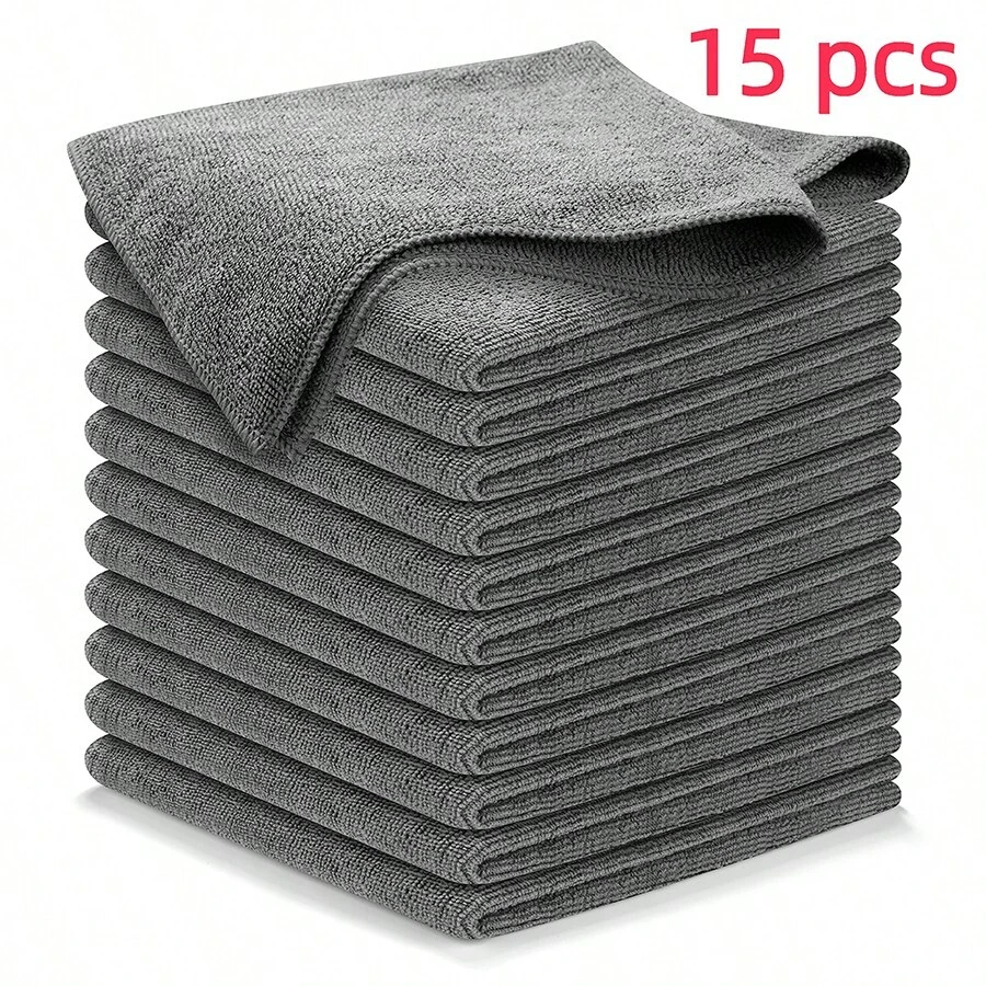 15 件灰色/白色/藍色超細纖維毛巾,現代風格聚酯長方形汽車清潔毛巾 - 灰色 - 查看 1