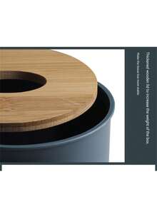 簡易圓柱形紙巾盒木蓋 - 黑色 - 查看 4