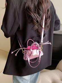 迷你金屬質感抽繩設計手提包 - 粉色 - 查看 7