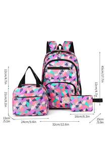 新潮流3入組大容量小學和初中學生背包套裝 - 紫色 - 查看 8