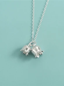 1個時尚S925純銀花形掛墜，鈴蘭兩朵蘭花魅力，適用於女士兒童手鍊項鍊珠寶製作手工DIY配件 - 期間 - 查看 2