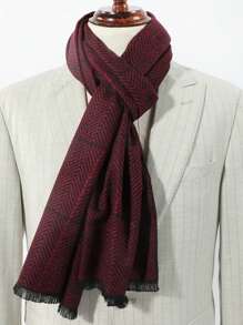 1pc Men's Red Casual Ribbed Striped Short Scarf For Winter Daily Wear - Red - View 1