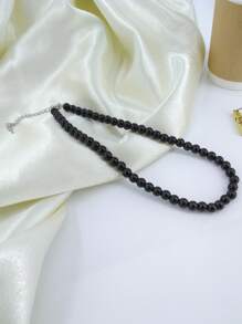 1條假珍珠鎖骨項鍊,適用於宴會或派對,優雅豪華的配飾,適用於正式裙和復古服裝,短款珍珠項鍊 - 黑色 - 查看 5