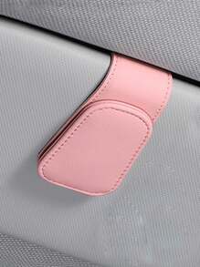 1pc Ultrafine Fiber Car Sunglasses Clip, Sun Visor Clip Multi-Functional Glasses & Ticket Holder For Car - Pink - View 2