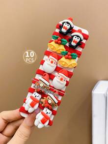 10入組兒童可愛聖誕卡通髮圈 - 彩色 - 查看 2