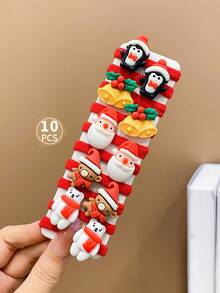 10入組兒童可愛聖誕卡通髮圈 - 彩色 - 查看 3