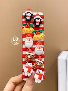 10入組兒童可愛聖誕卡通髮圈 - 彩色 - 查看 1