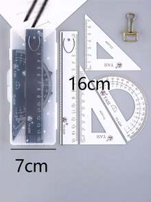 1 Box Of 4 Metal Black Minimalist Ruler Set Straight Ruler Triangle Ruler Student Office Usable Protractor Triangle Ruler,Rulers - Black - View 5