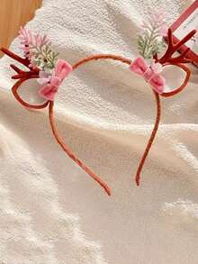 1入聖誕節主題可愛風格的蝴蝶結、鹿角和花卉樣式女士頭飾