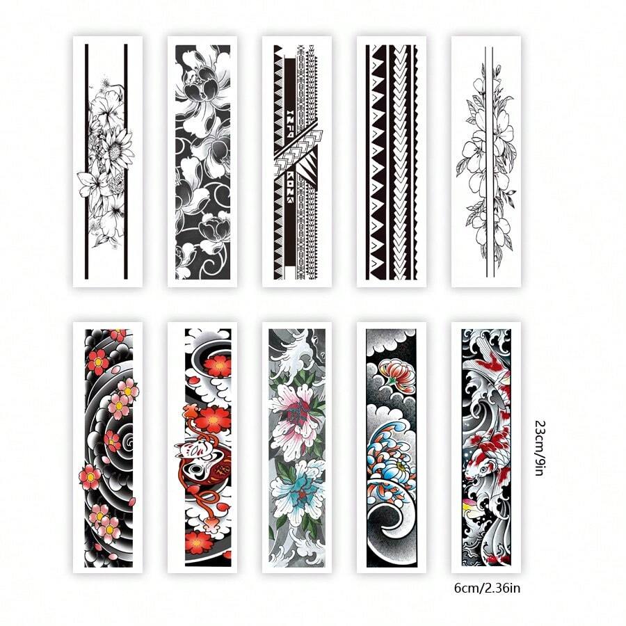 10 Unids/pack Unisex Brazalete Y Pulsera Patrón Tatuaje Temporal Pegatinas - Multicolor - Ver 1