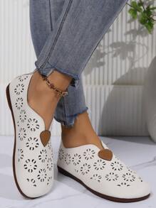 复古低跟镂空护士平底鞋，新款秋季大码休闲复古低跟妈妈鞋 - 米色 - 查看 3