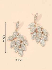1 đôi Đồ trang trí Rhinestone Lá hình Hoa tai - Vàng - Xem 4