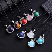 1 件不对称圆形水晶吊坠蜥蜴和珠饰项链，适合女性日常佩戴和送礼 - 款式F - 查看 2