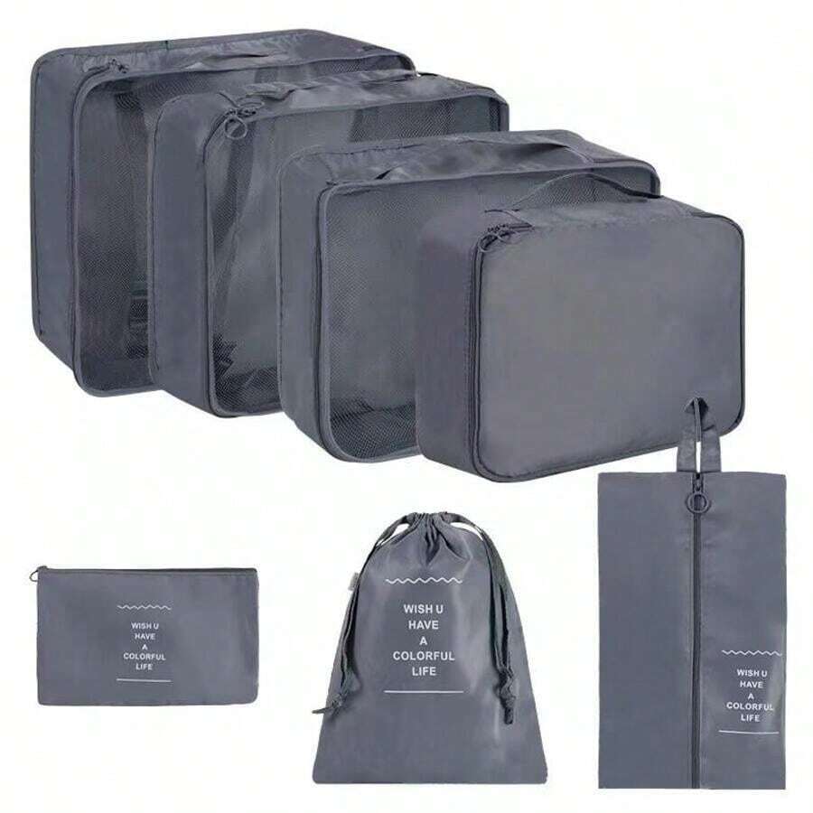 Suitcase Organizer, 8-Piece Set Of Luggage Storage Cases - Light Grey - View 1