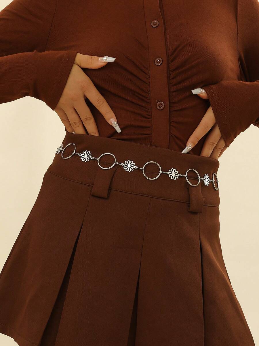 1入女式金屬銀雪花設計設計時尚可調腰帶,適用於日常休閒穿搭,節日送禮不錯選擇 - 銀色 - 查看 1