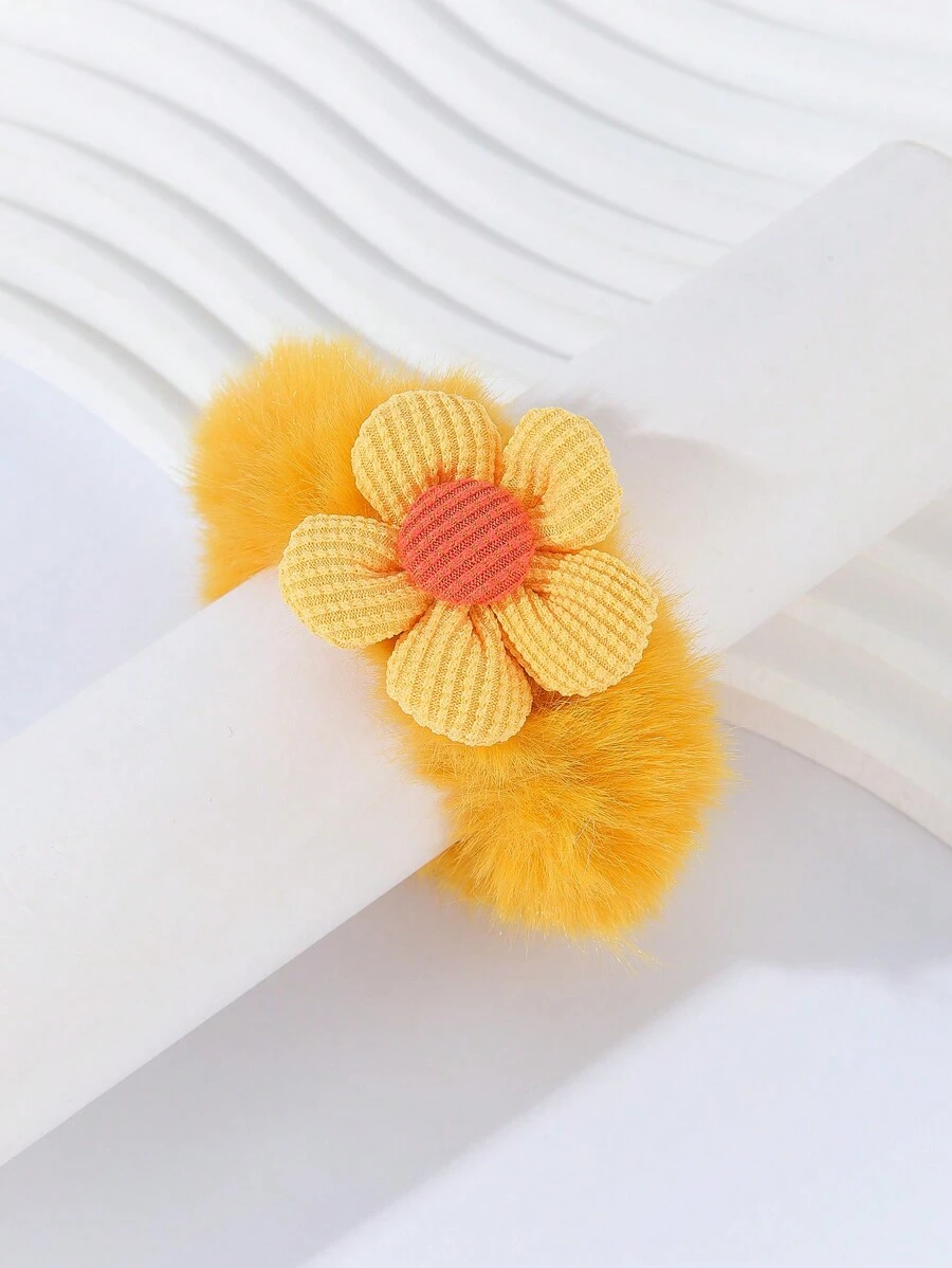 1 件女士可爱时尚黄色毛绒花朵发带、甜美发带、手链、礼物