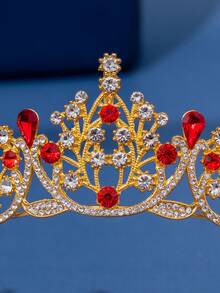 1Pc Crystal Bridal Party Rhinestone Wedding Bride Tiara Hair Accessories Women Tiara Elegance Queen Princess Crown - Red - View 3